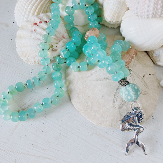 Women’s Aqua Gemstone Knotted Mermaid Necklace