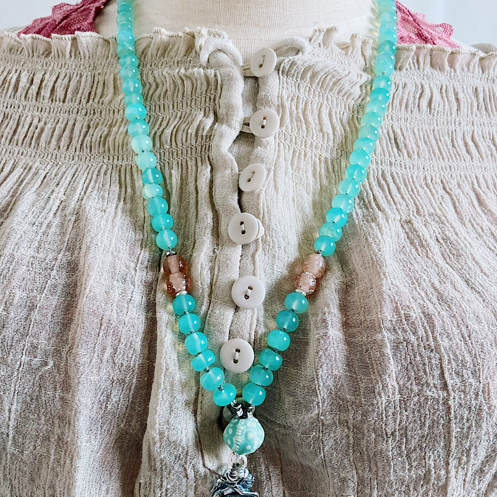 Women’s Aqua Gemstone Knotted Mermaid Necklace