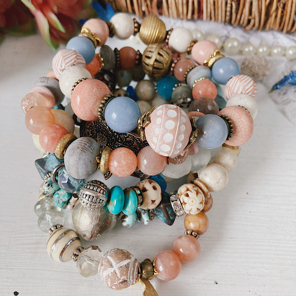 Pulsera elástica de piedras preciosas bohemias para mujer