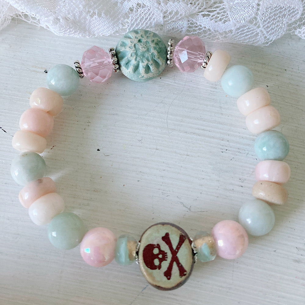 Pulsera elástica pirata en colores pastel Shabby Whimsigoth para mujer