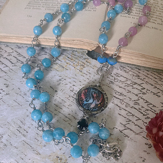 Reserved For A VIP: Women’s Mystical Enamel Phoenix Whimsical Double Wrap Ruby Rosary Necklace
