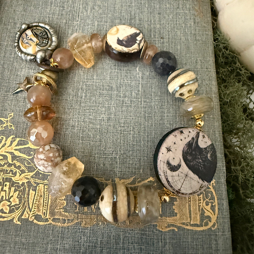 Reserved for RS: Women’s Fall Raven Talisman Mystical Samhain Topaz Stretch Bracelet
