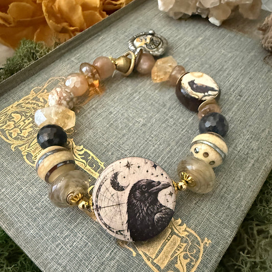 Women’s Fall Raven Talisman Mystical Samhain Topaz Stretch Bracelet