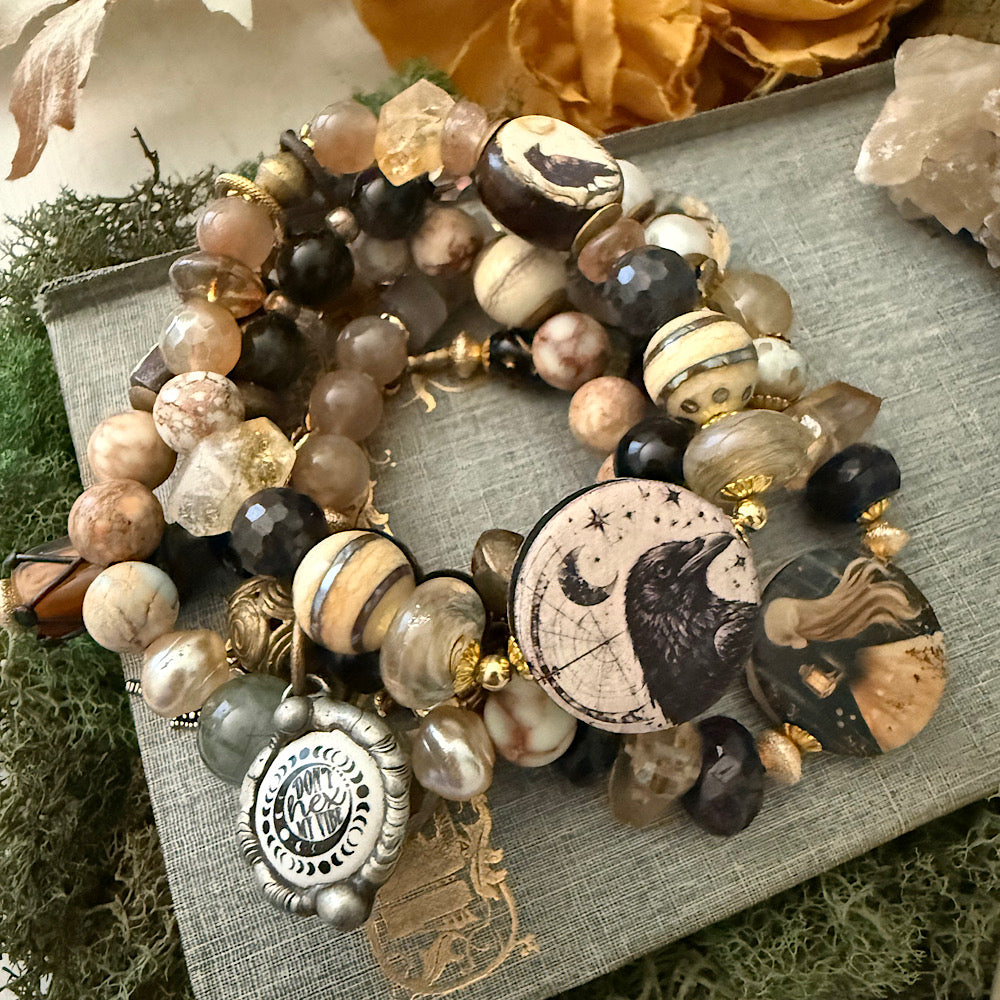 Reserved for RS: Women’s Fall Raven Talisman Mystical Samhain Topaz Stretch Bracelet