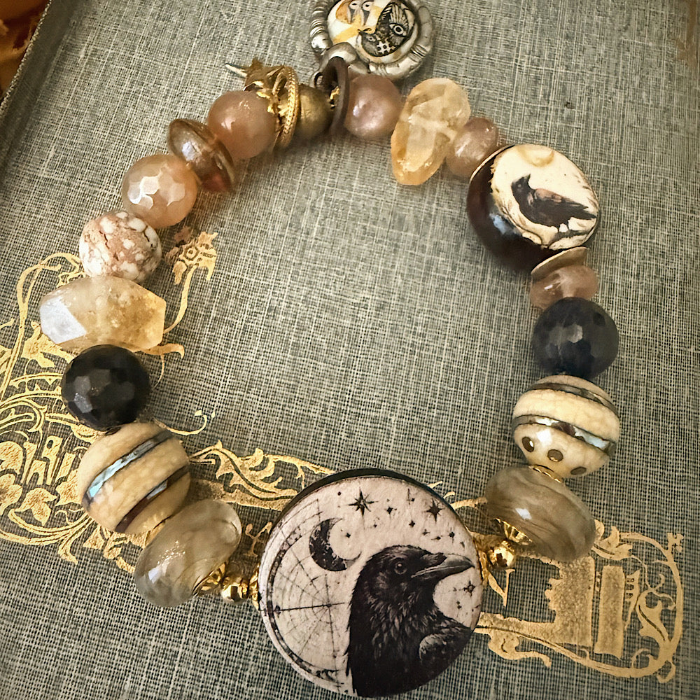 Reserved for RS: Women’s Fall Raven Talisman Mystical Samhain Topaz Stretch Bracelet