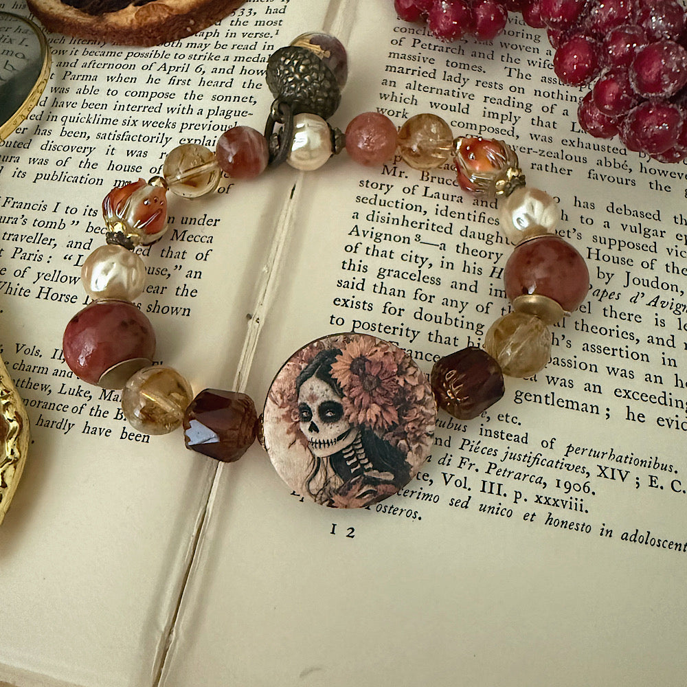 Women’s Fall Calaveras Day of the Dead Talisman Witchy Stretch Bracelet
