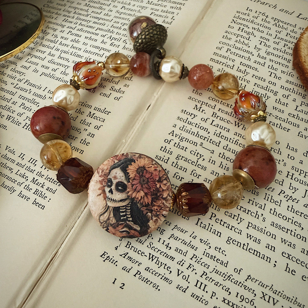 Women’s Fall Calaveras Day of the Dead Talisman Witchy Stretch Bracelet