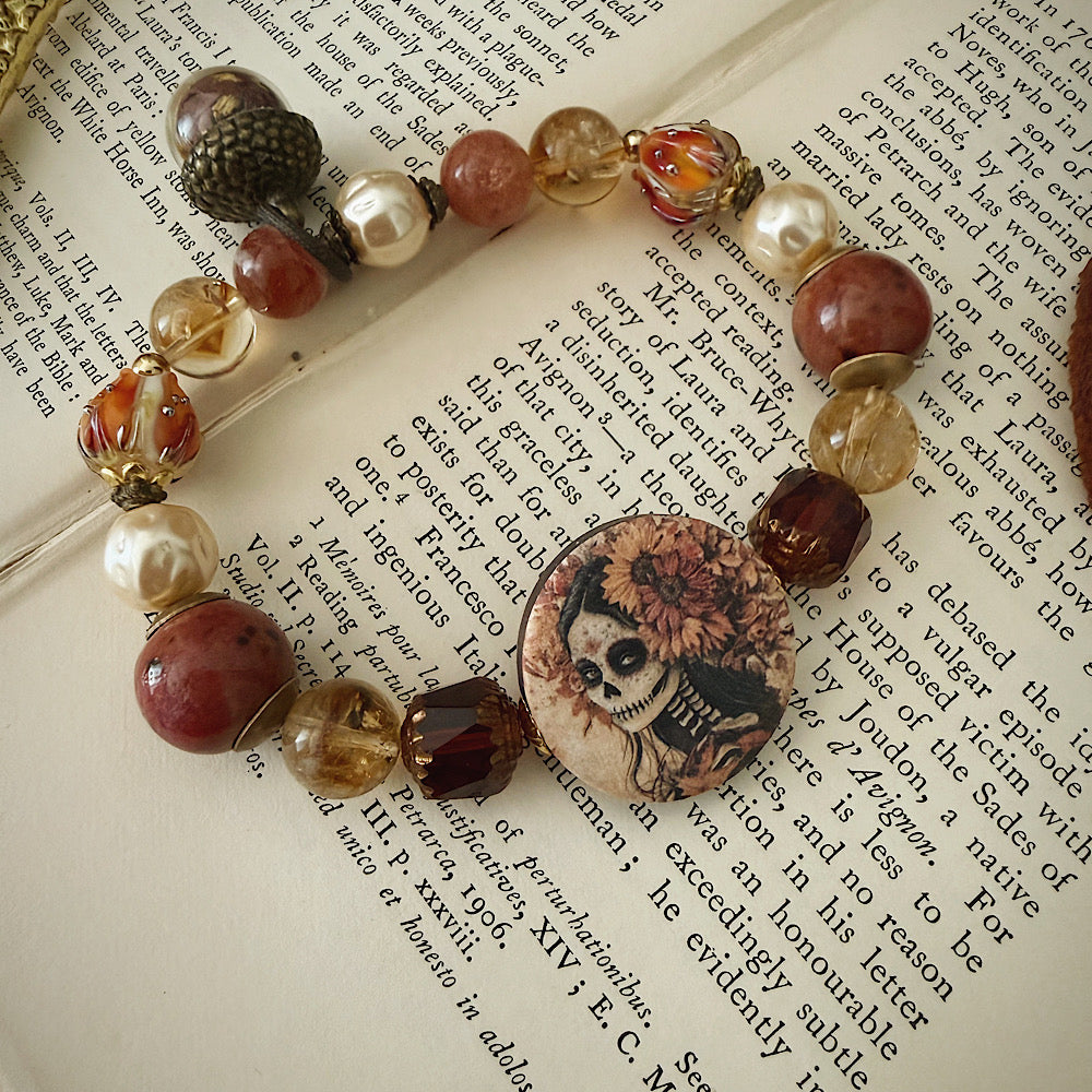 Women’s Fall Calaveras Day of the Dead Talisman Witchy Stretch Bracelet