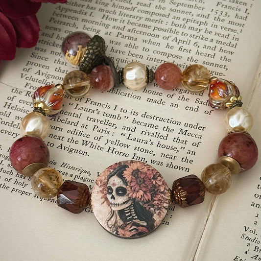 Women’s Fall Calaveras Day of the Dead Talisman Witchy Stretch Bracelet