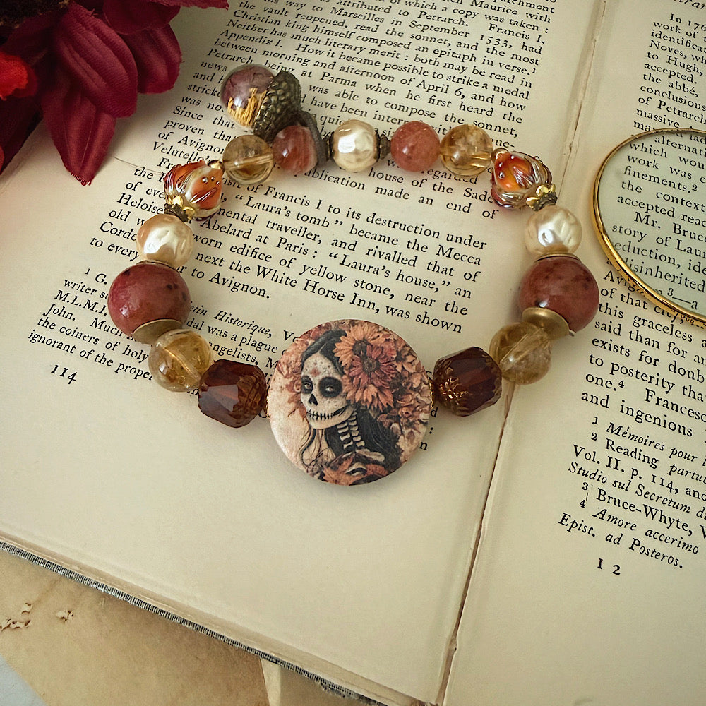 Women’s Fall Calaveras Day of the Dead Talisman Witchy Stretch Bracelet