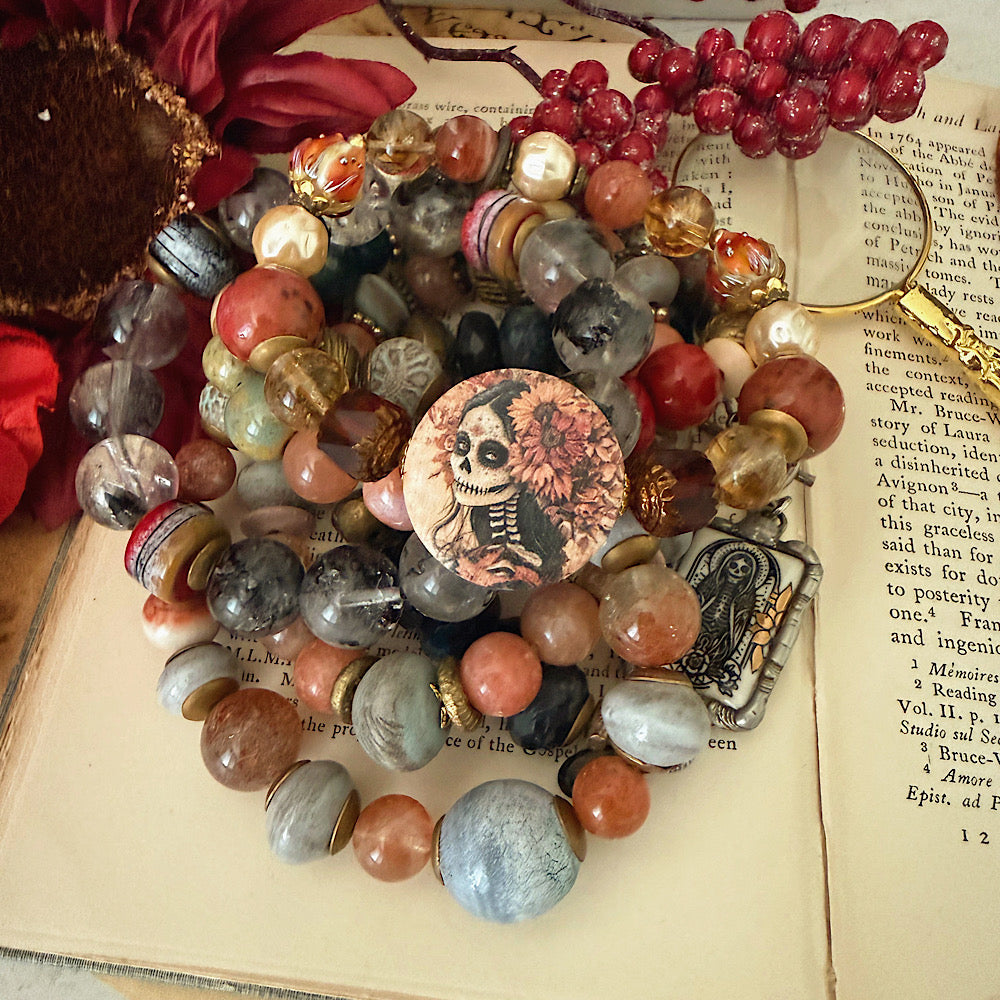 Women’s Fall Calaveras Day of the Dead Talisman Witchy Stretch Bracelet