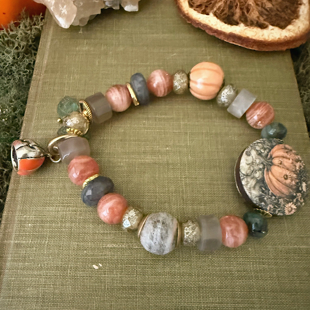 Women’s Fall Pumpkin Rustic Moonstone Talisman Dark Academia Stretch Bracelet