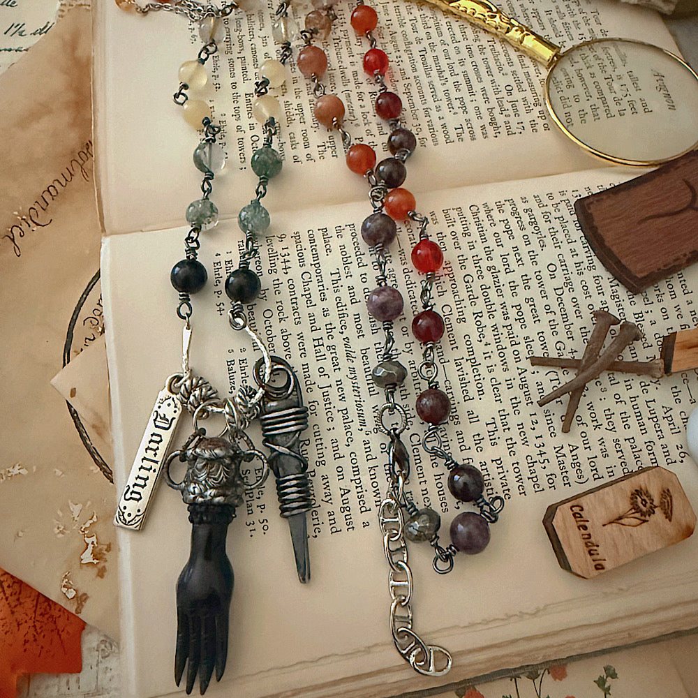 Women’s Fall Ombré Witchy Samhain Amulet Dark Academia Gothic Y2K Rosary Charm Necklace