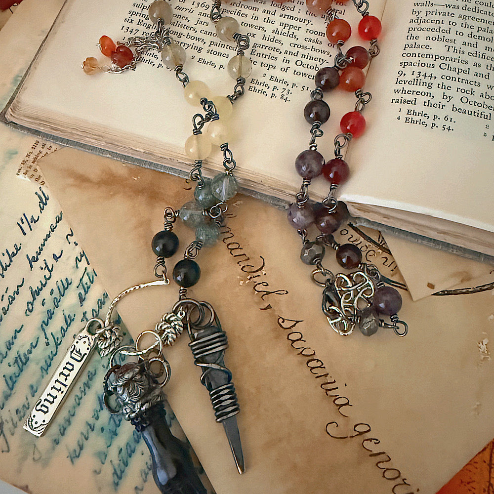 Women’s Fall Ombré Witchy Samhain Amulet Dark Academia Gothic Y2K Rosary Charm Necklace