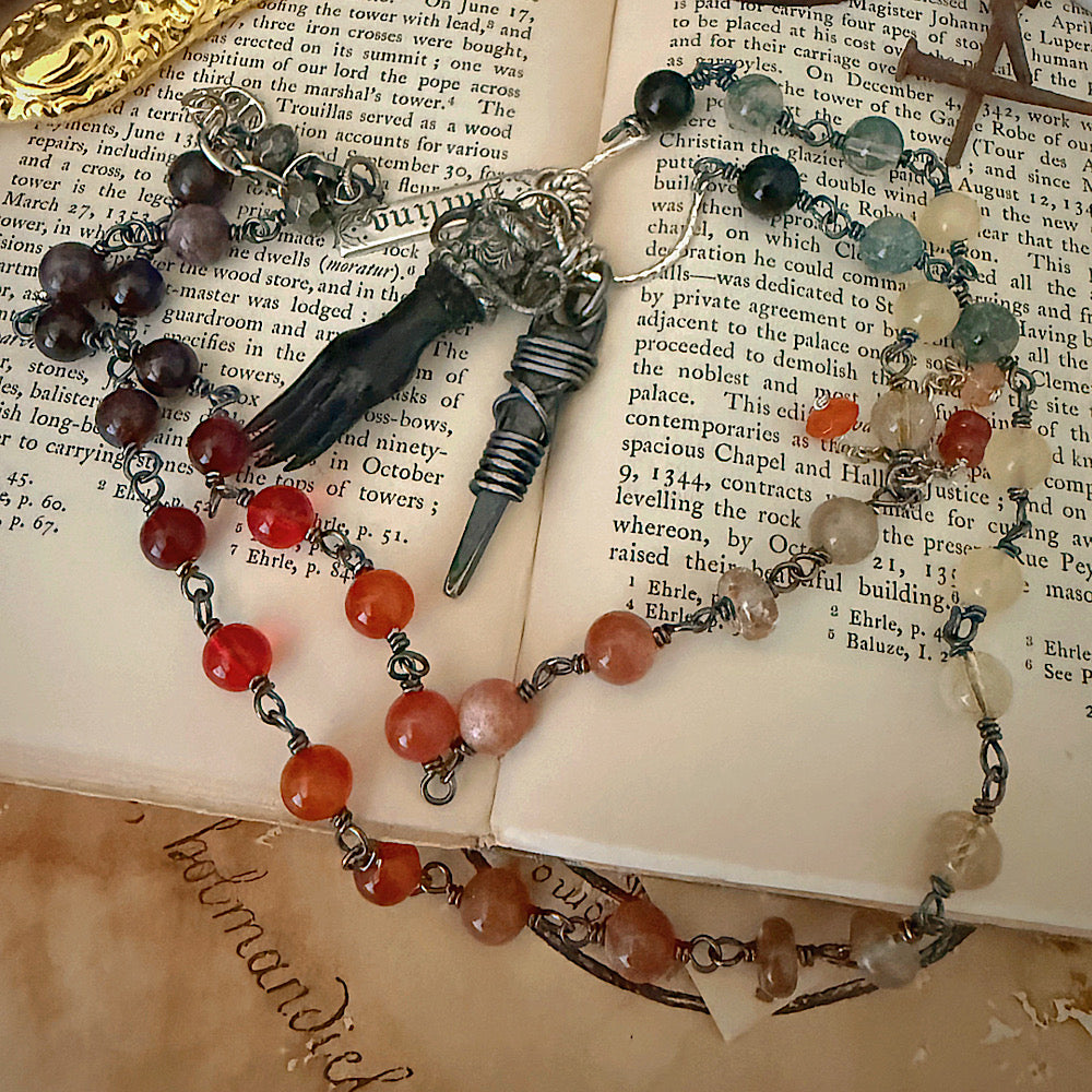 Women’s Fall Ombré Witchy Samhain Amulet Dark Academia Gothic Y2K Rosary Charm Necklace