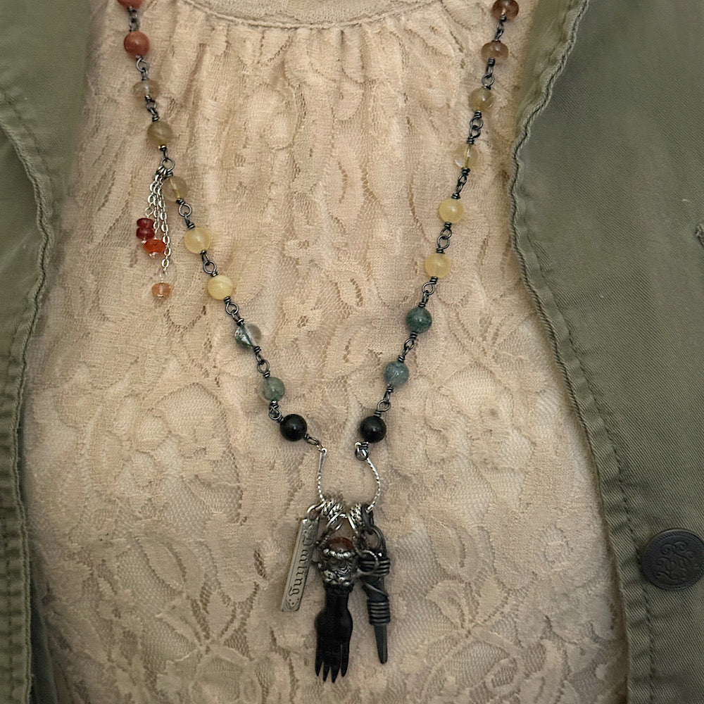 Women’s Fall Ombré Witchy Samhain Amulet Dark Academia Gothic Y2K Rosary Charm Necklace