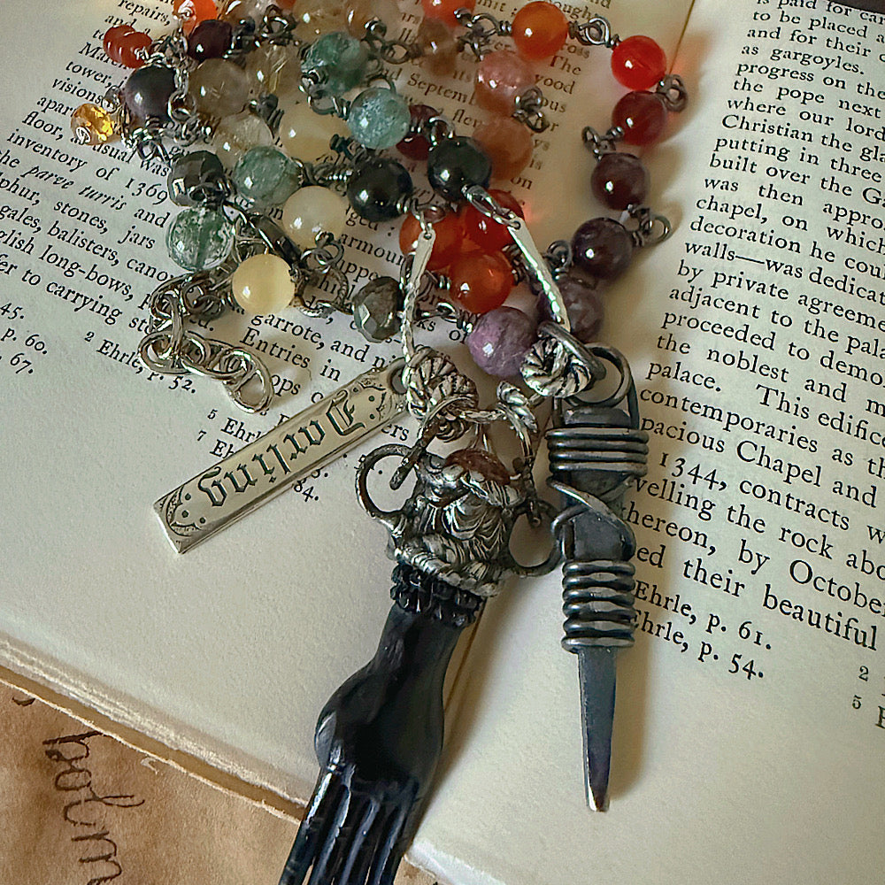 Women’s Fall Ombré Witchy Samhain Amulet Dark Academia Gothic Y2K Rosary Charm Necklace