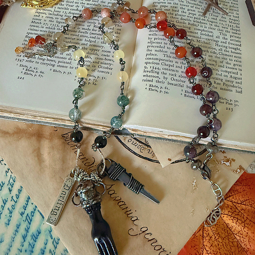 Women’s Fall Ombré Witchy Samhain Amulet Dark Academia Gothic Y2K Rosary Charm Necklace