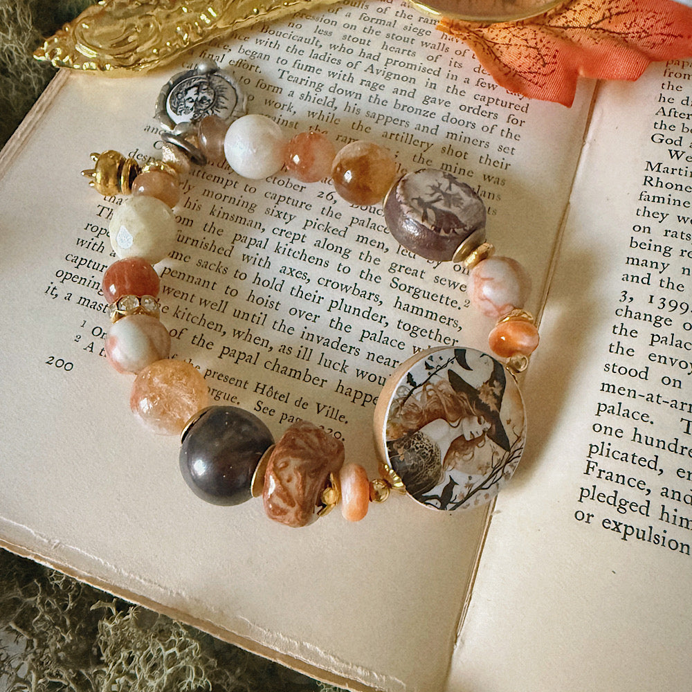Women’s Fall Harvest Moon Witch Mystical Nature Rustic Boho Samhain Stretch Bracelet