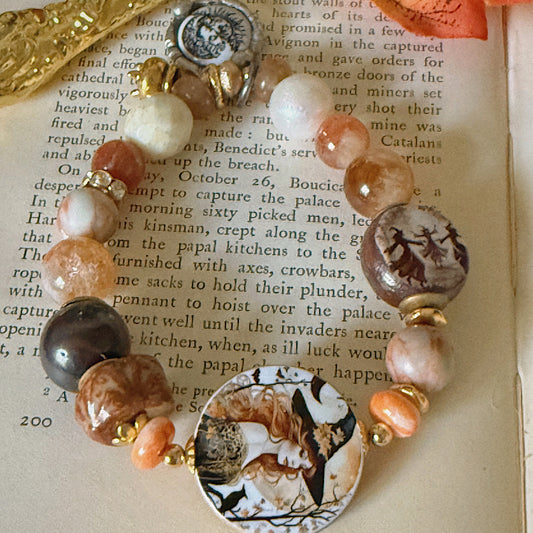 Women’s Fall Harvest Moon Witch Mystical Nature Rustic Boho Samhain Stretch Bracelet