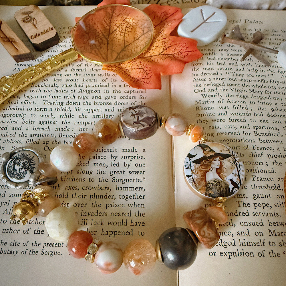 Women’s Fall Harvest Moon Witch Mystical Nature Rustic Boho Samhain Stretch Bracelet