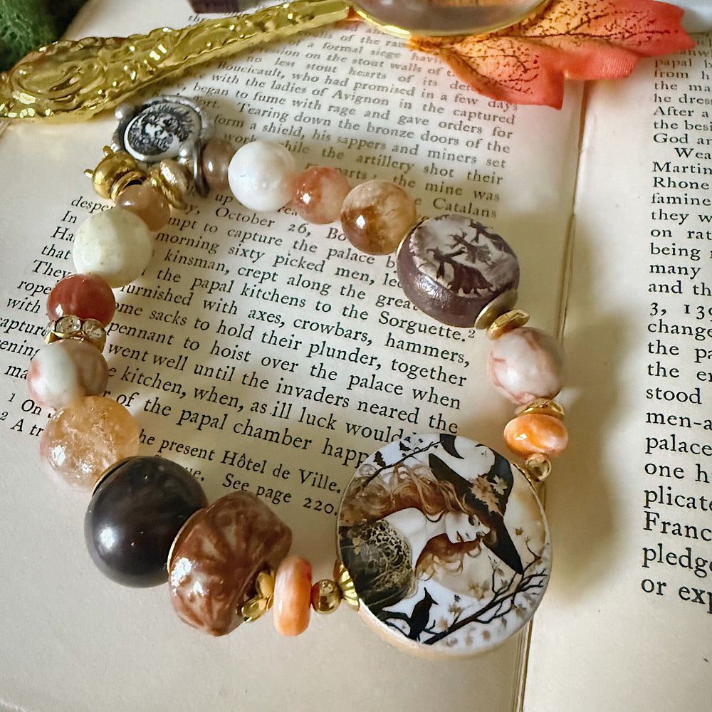 Women’s Fall Harvest Moon Witch Mystical Nature Rustic Boho Samhain Stretch Bracelet
