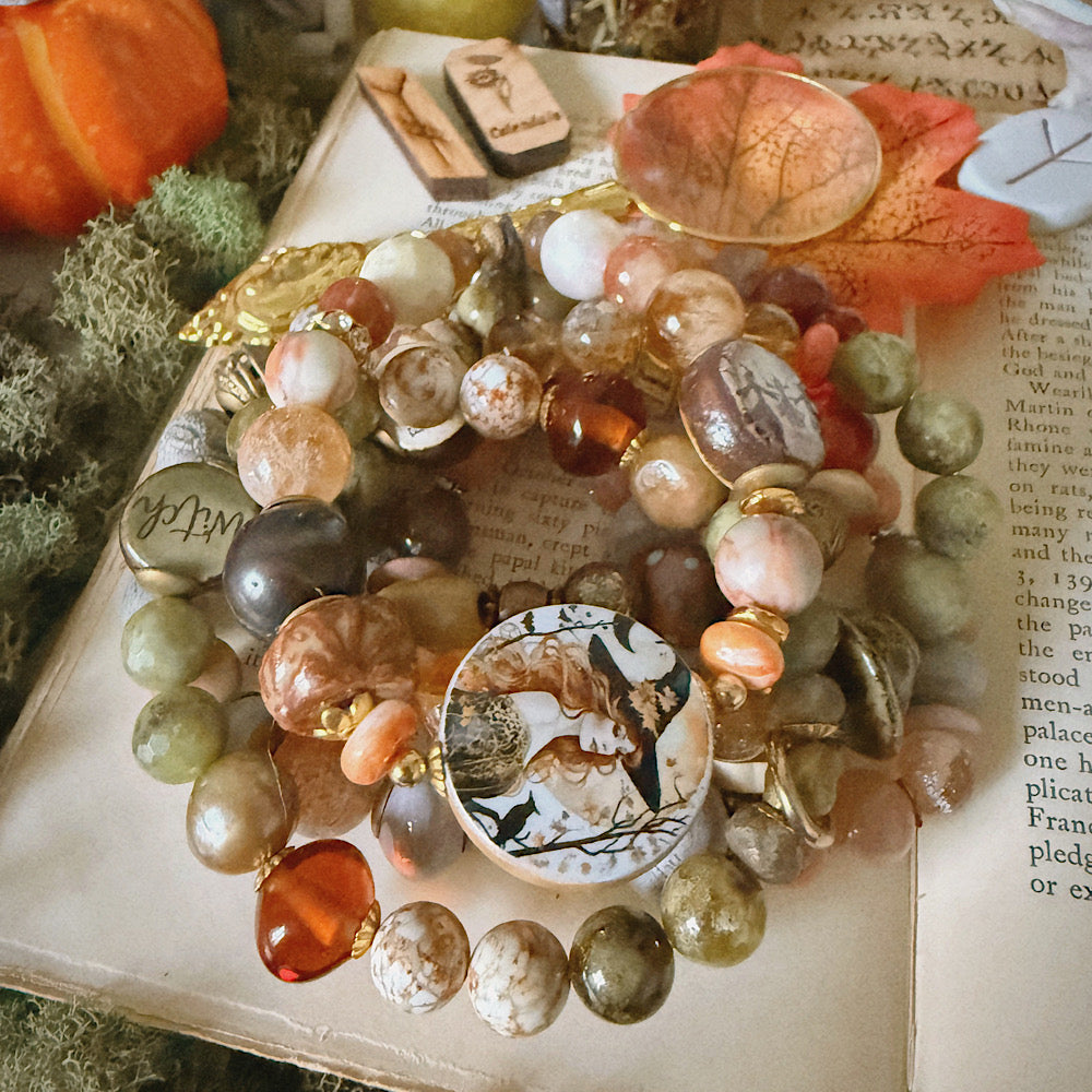 Women’s Fall Harvest Moon Witch Mystical Nature Rustic Boho Samhain Stretch Bracelet