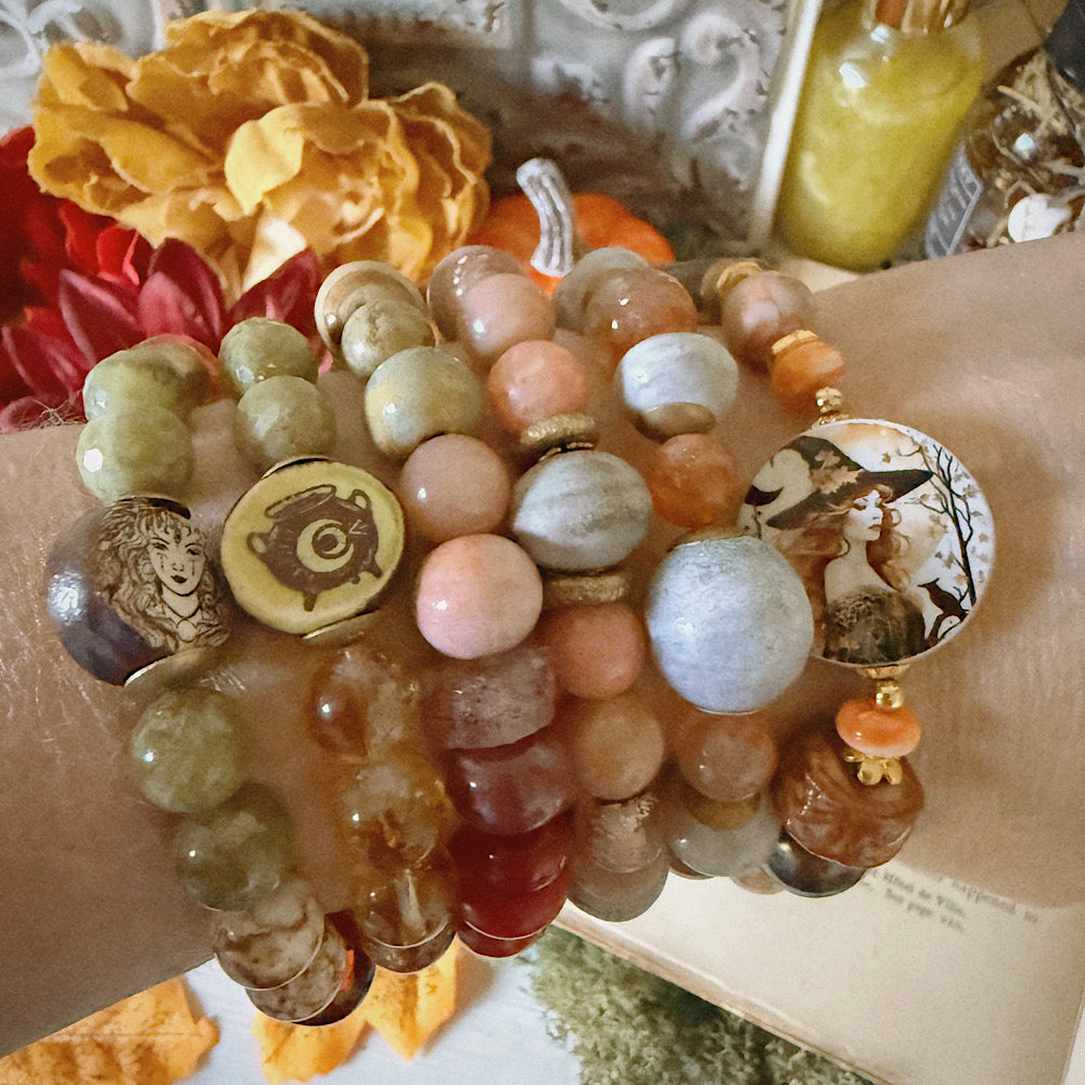 Women’s Fall Harvest Moon Witch Mystical Nature Rustic Boho Samhain Stretch Bracelet