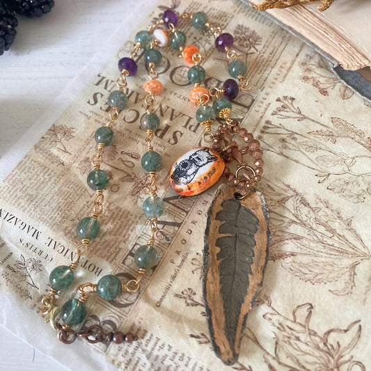 Women’s Cottagecore Summer Enamel Fox Talisman Mystical Nature Lover’s Charm Rosary Necklace