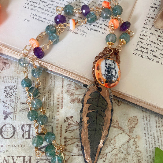 Women’s Cottagecore Summer Enamel Fox Talisman Mystical Nature Lover’s Charm Rosary Necklace
