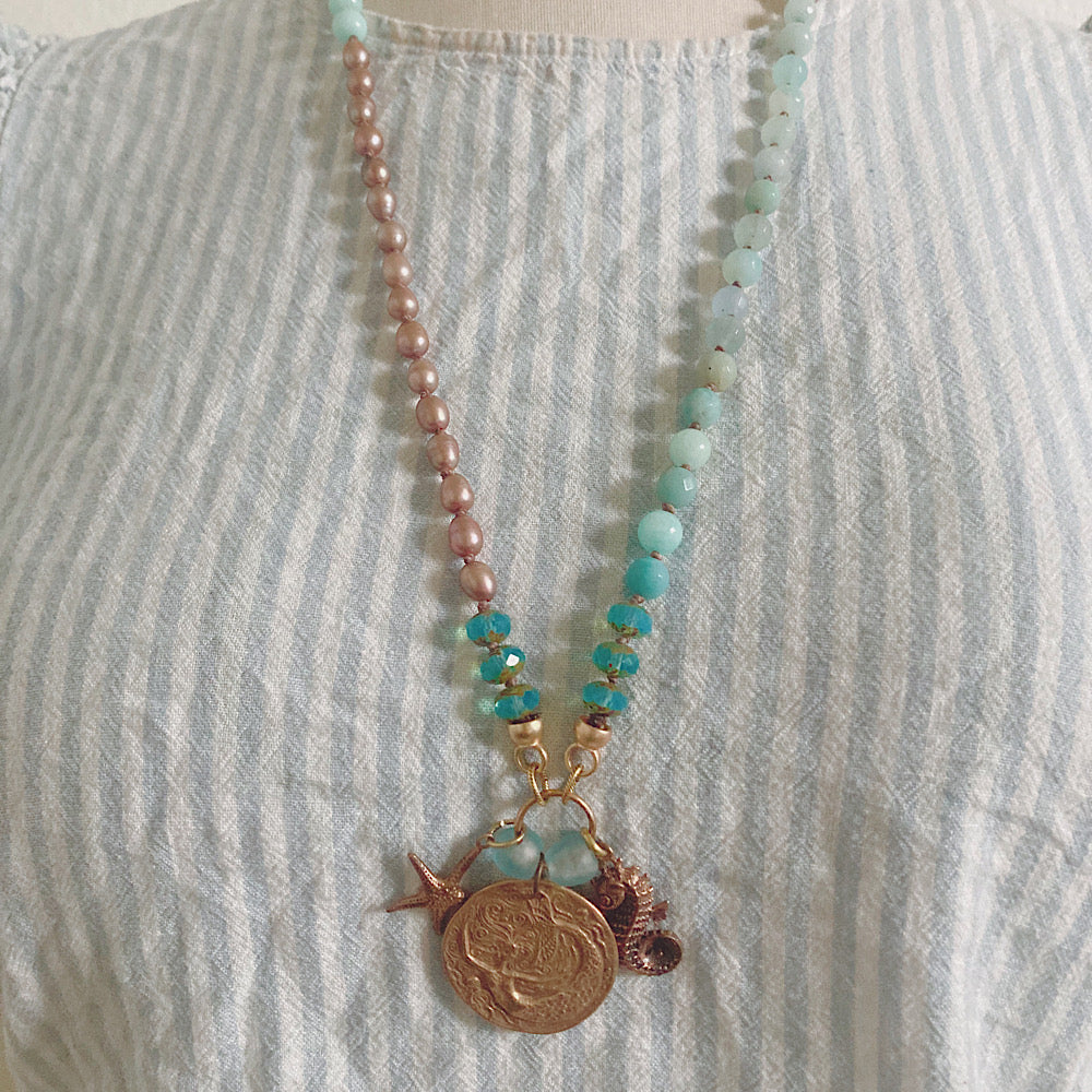 Women’s Beach Mermaid Coastal Charm Talisman Surfer Boho Knotted Necklace