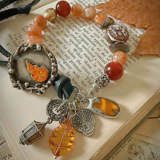 Women’s Fall Flame Mystical Sterling Ancestor Talisman Samhain Witchy Button Clasp Bracelet