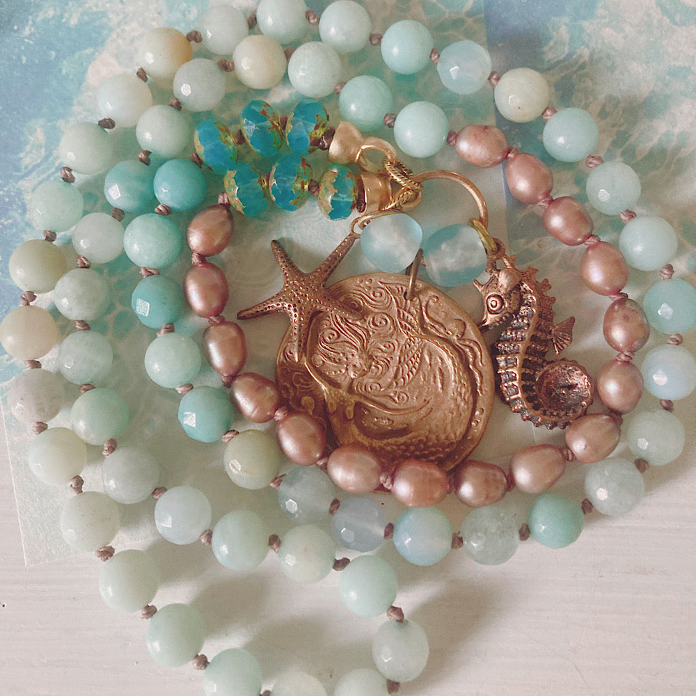 Women’s Beach Mermaid Coastal Charm Talisman Surfer Boho Knotted Necklace