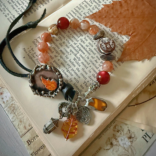 Women’s Fall Flame Mystical Sterling Ancestor Talisman Samhain Witchy Button Clasp Bracelet