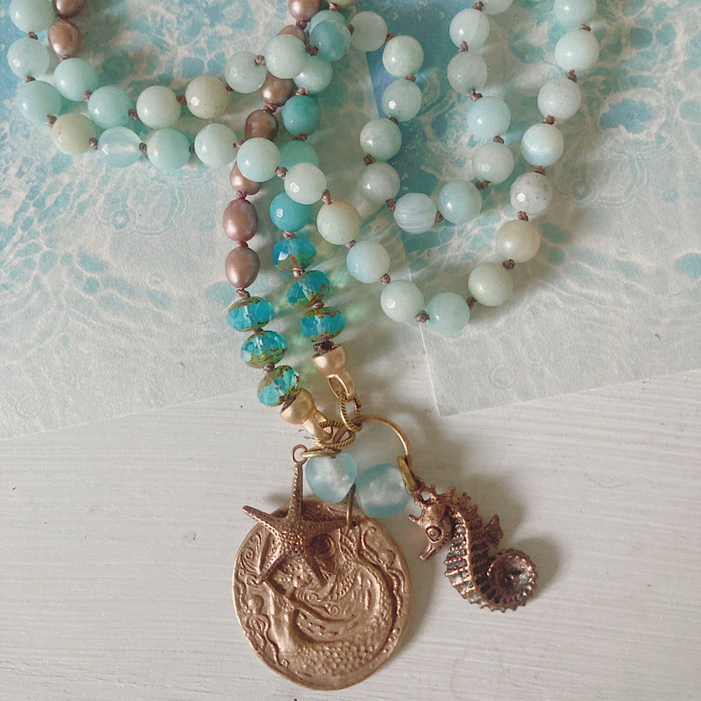 Women’s Beach Mermaid Coastal Charm Talisman Surfer Boho Knotted Necklace