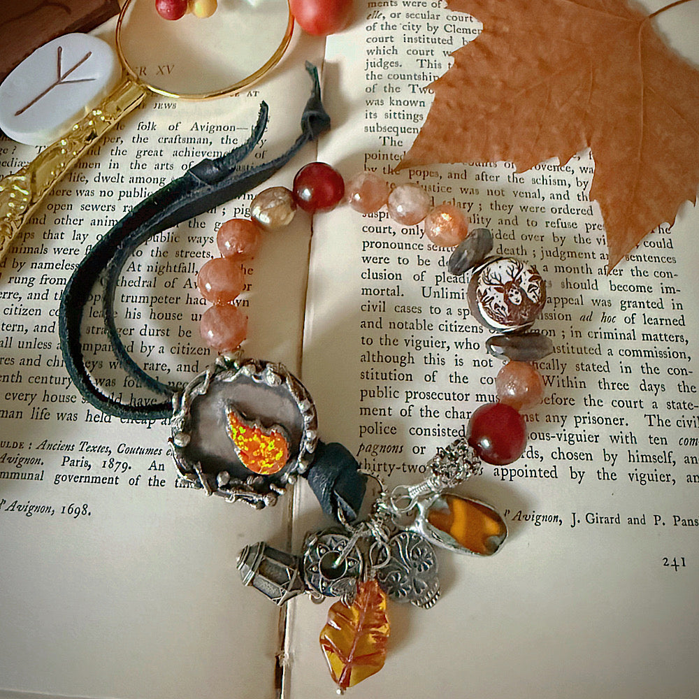 Women’s Fall Flame Mystical Sterling Ancestor Talisman Samhain Witchy Button Clasp Bracelet