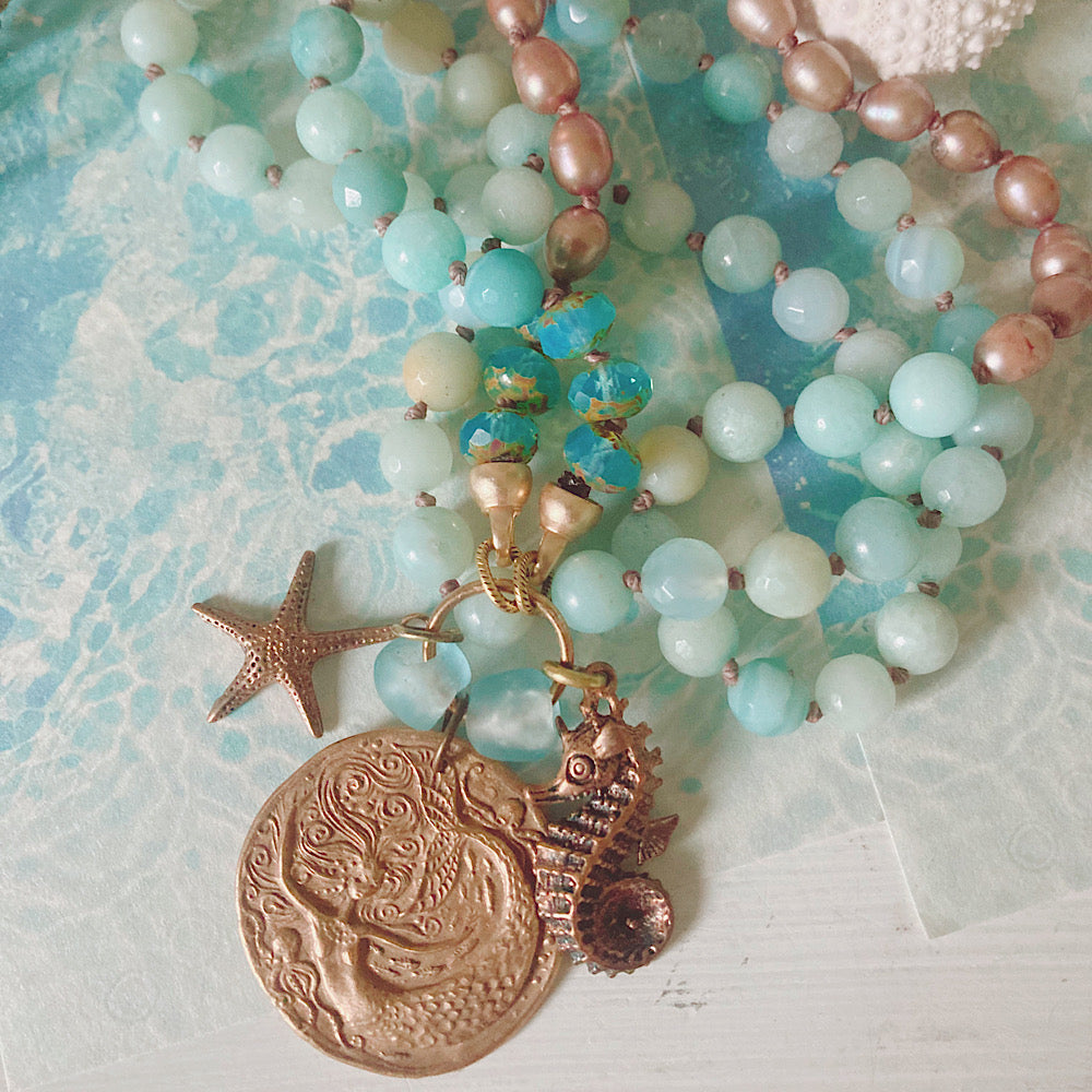 Women’s Beach Mermaid Coastal Charm Talisman Surfer Boho Knotted Necklace