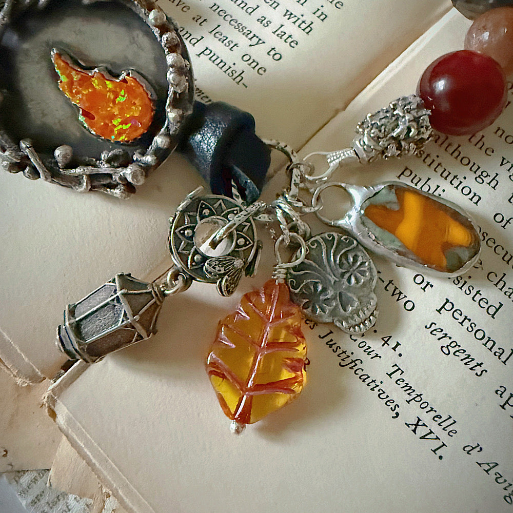 Women’s Fall Flame Mystical Sterling Ancestor Talisman Samhain Witchy Button Clasp Bracelet