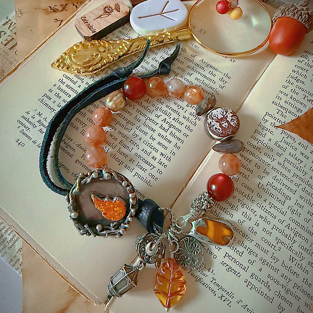 Women’s Fall Flame Mystical Sterling Ancestor Talisman Samhain Witchy Button Clasp Bracelet