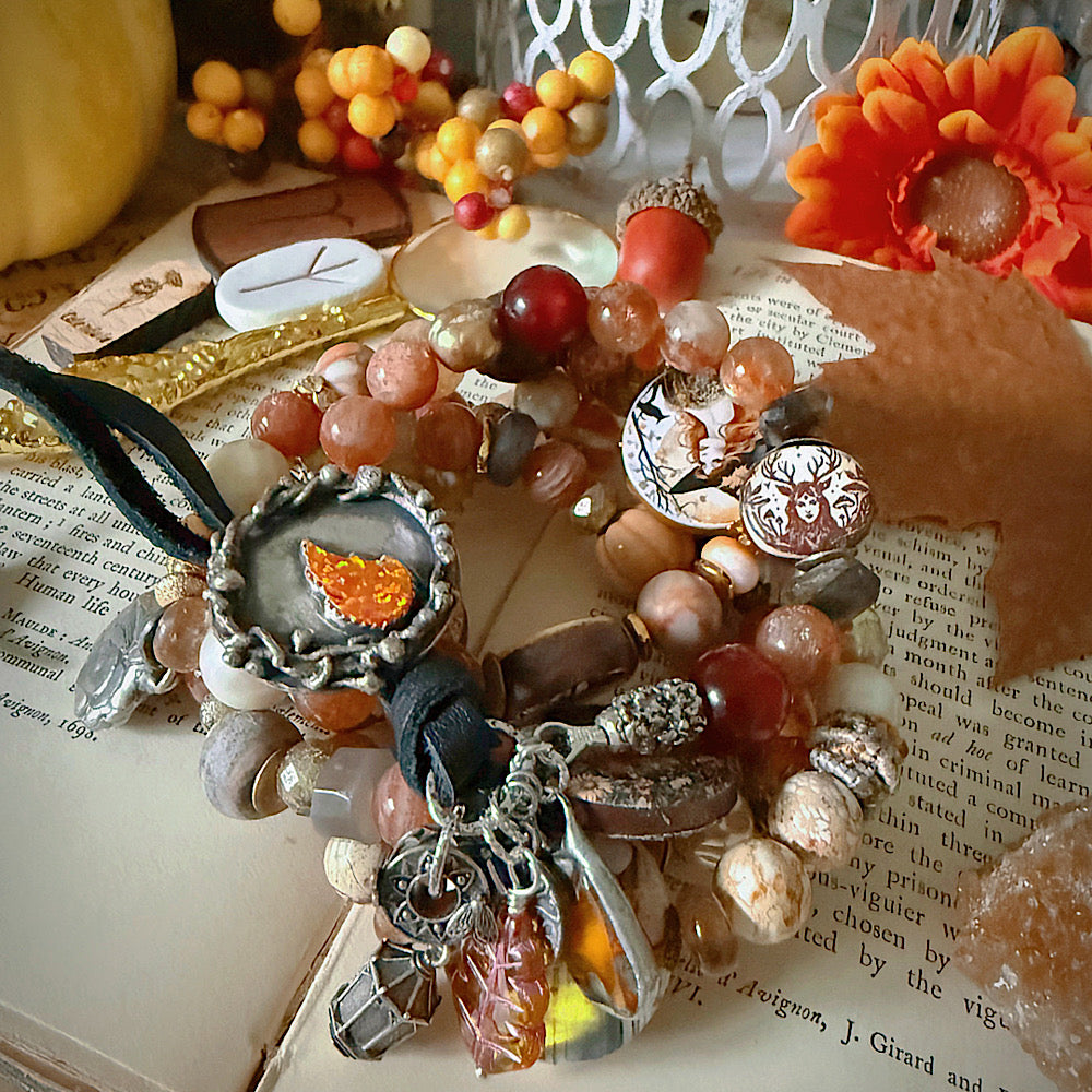 Women’s Fall Flame Mystical Sterling Ancestor Talisman Samhain Witchy Button Clasp Bracelet