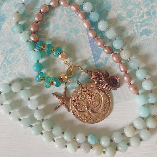 Women’s Beach Mermaid Coastal Charm Talisman Surfer Boho Knotted Necklace