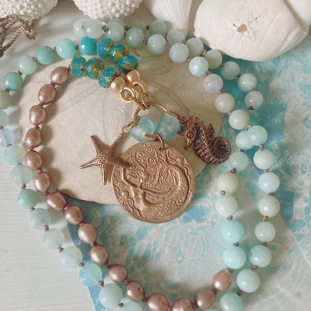 Women’s Beach Mermaid Coastal Charm Talisman Surfer Boho Knotted Necklace