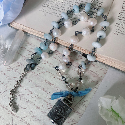 Women’s Anne Choi Focal Butterfly Mystical Cottagecore Aquamarine Sterling Rosary Necklace
