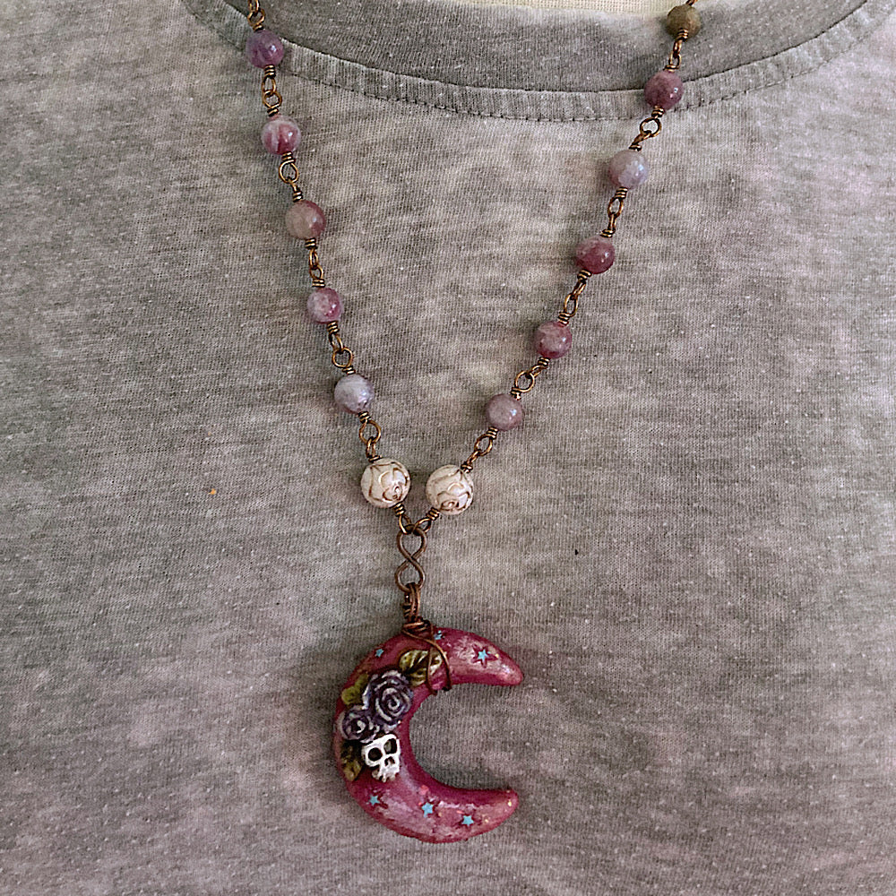 Women’s Blood Moon Autumn Mystical Skull Rosary Necklace