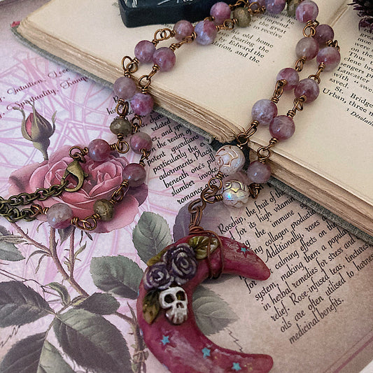 Women’s Blood Moon Autumn Mystical Skull Rosary Necklace