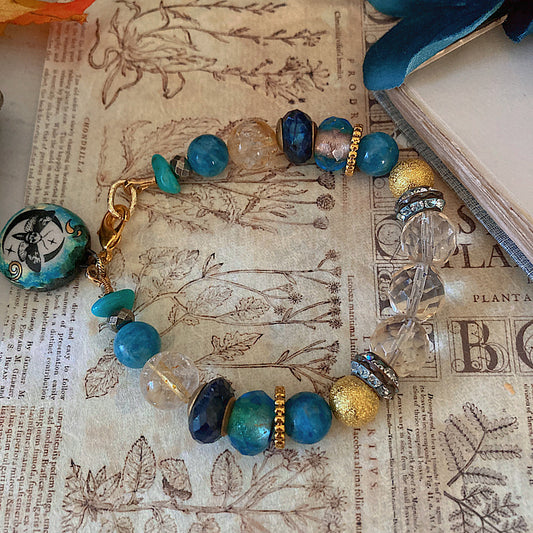 Women’s Gothic Death Moth Mystical Teal Dark Academia Turquoise Clasp Bracelet