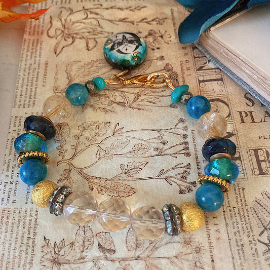 Women’s Gothic Death Moth Mystical Teal Dark Academia Turquoise Clasp Bracelet