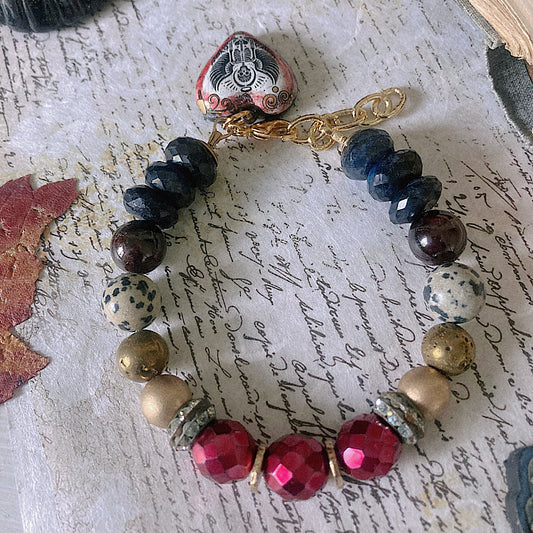Women’s Gothic Dark Academia Samhain Guide Talisman Spooky Skeleton Clasp Bracelet