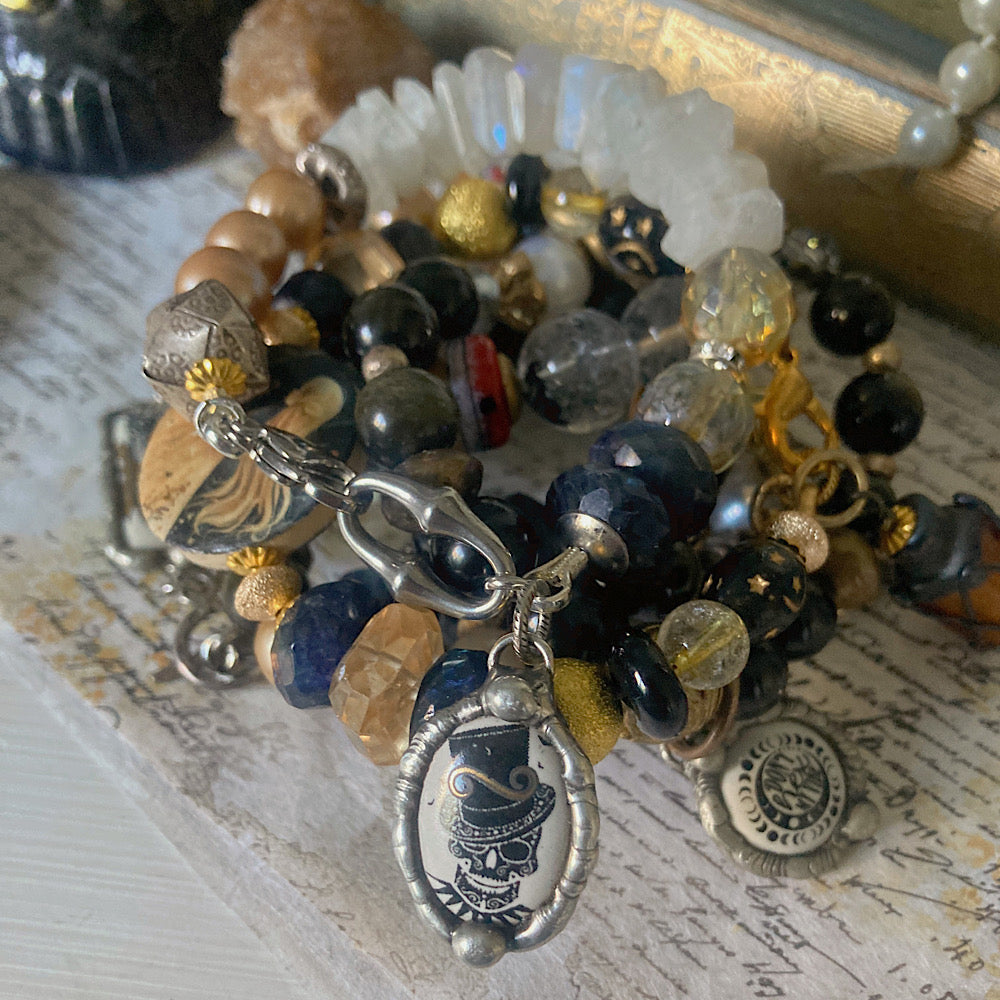 Women’s Victorian Ghost Enamel Skull Dark Academia Samhain Clasp Bracelet