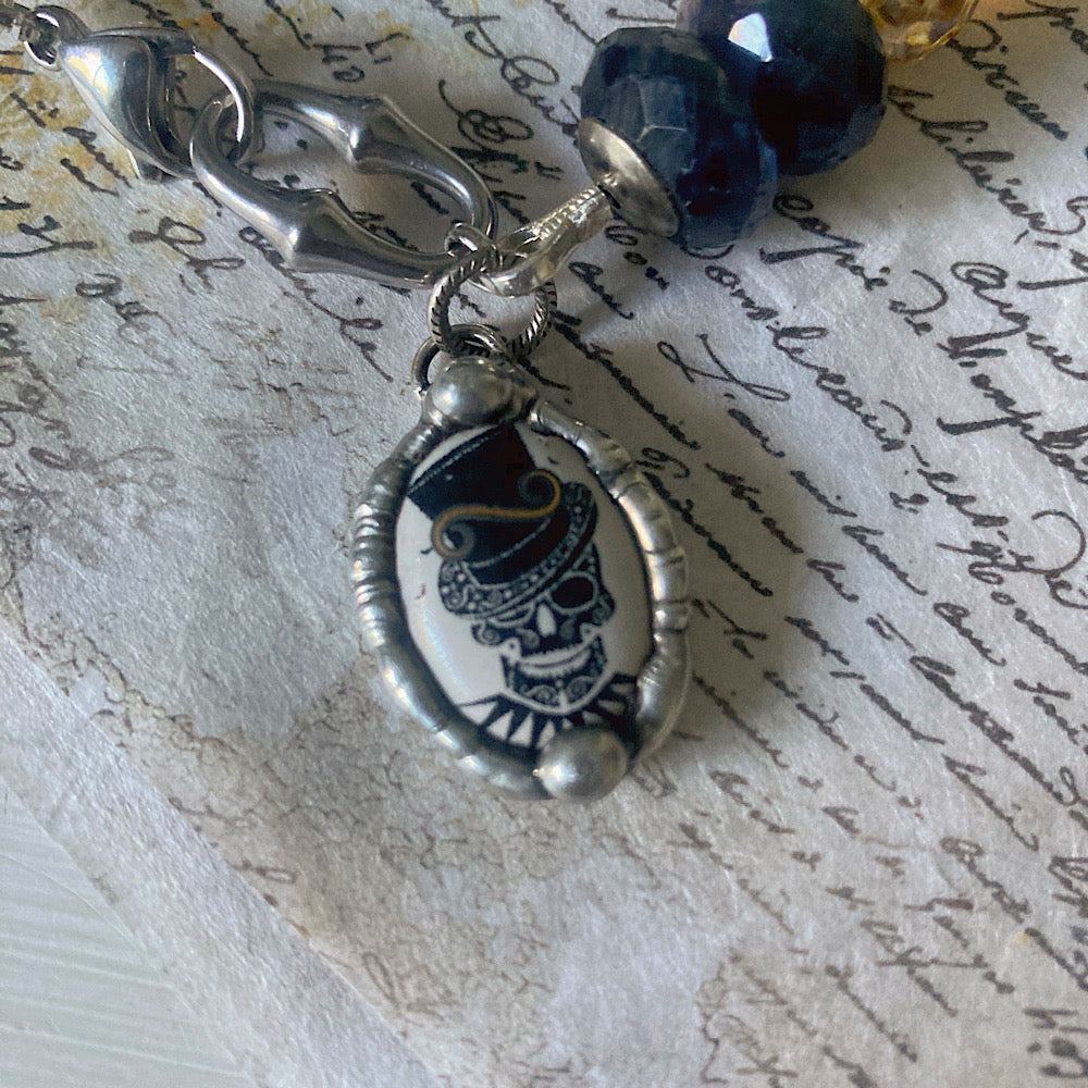Women’s Victorian Ghost Enamel Skull Dark Academia Samhain Clasp Bracelet